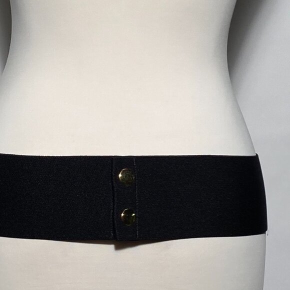 1980s Thick Black Leather Belt Snap Back Elastic Closure - Picture 3 of 3